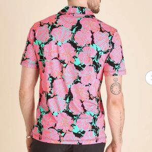 New Chubbies Bio-Luminiscent Pink Floral Golf Polo Shirt Size L